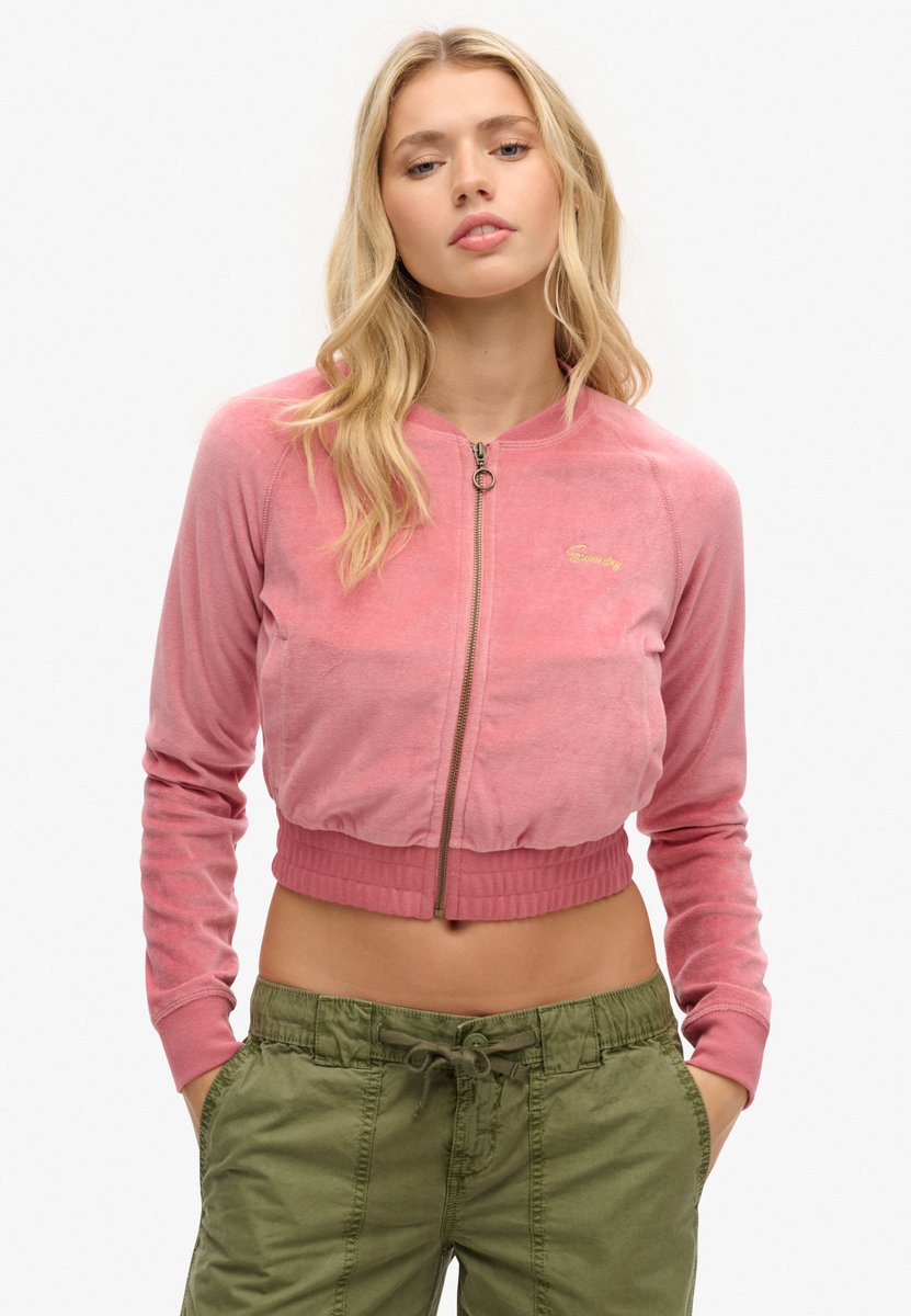 Superdry Geborduurde velours baseballtop met rits Dames Truien Roze