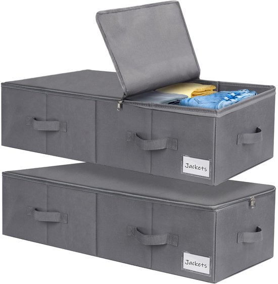 Amonsen Set van 2, 100 cm opbergdoos met deksel, opvouwbaar en wasbaar, beschrijfbare tas en 6 handgrepen, beige Amonsen Set van 2, 100 cm opbergdoos met deksel, opvouwbaar en wasbaar, beschrijfbare tas en 6 handgrepen, beige
