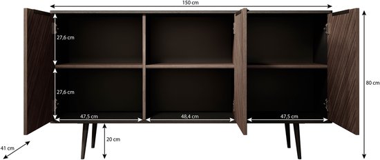 Meubella - Dressoir Pedro - Donker eiken - Zwart eiken - 150 cm