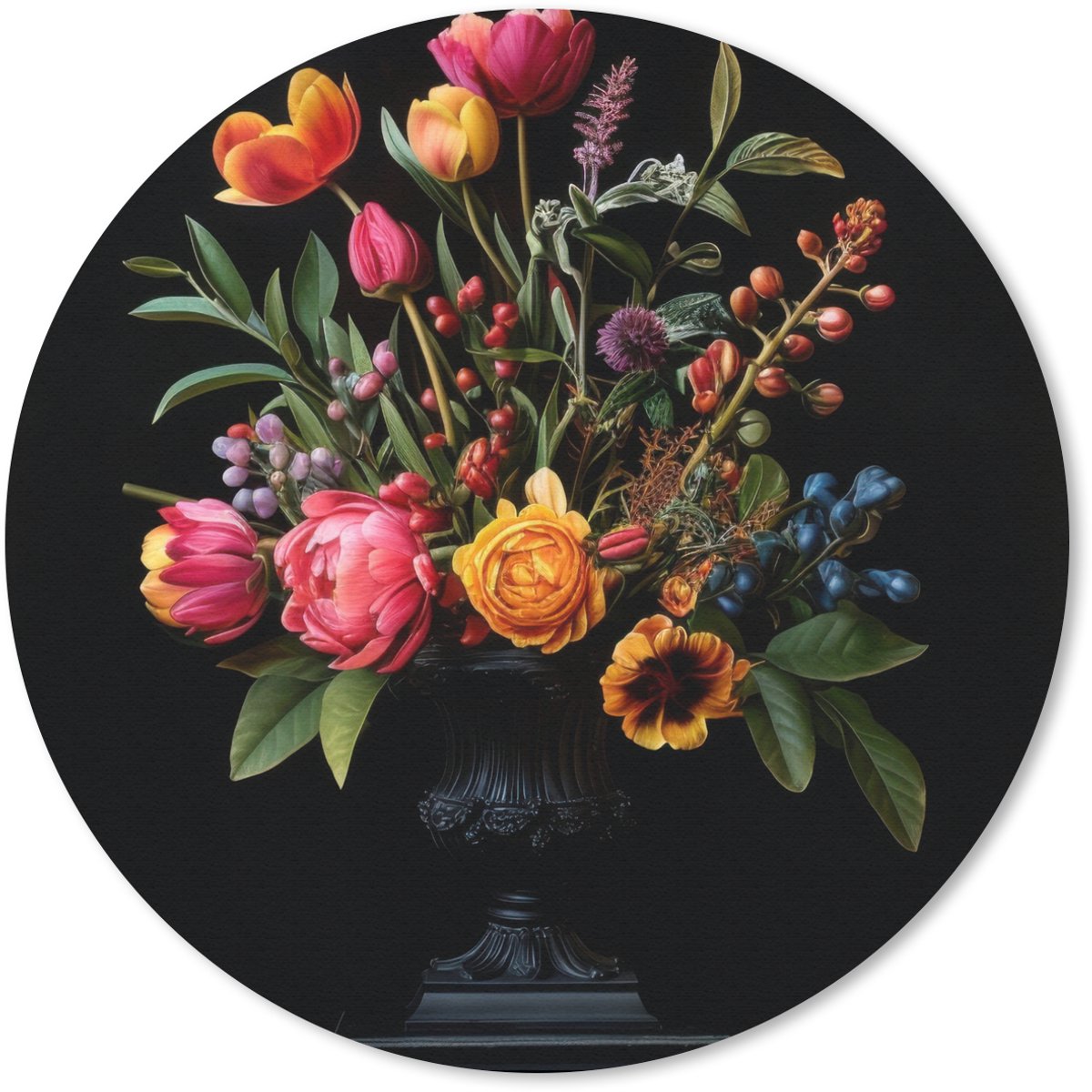 Muismat rond 30x30 cm - Mousepad Tulpen - Bessen - Boeket - Vaas - Ronde muismatten