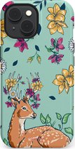Casetastic hoesje geschikt voor Apple iPhone 15 - MagSafe - Dubbellaagse bescherming - Bloemenbronst - Fashion Case - Mintgroen Beige Zilver Perzik