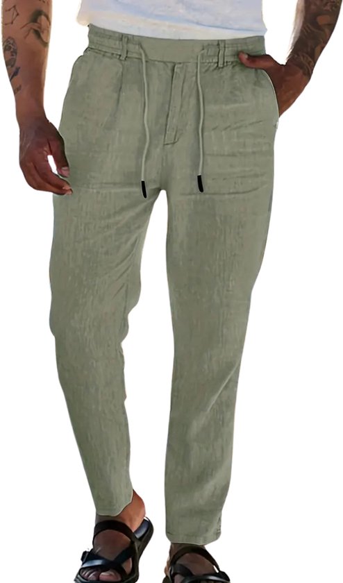 Livano Linnen Broek Heren - Zomerbroek - Volwassenen - Lange Broek - Pantalon - Strandbroek - Zomer - Ibiza Stijl - Groen - Maat XL