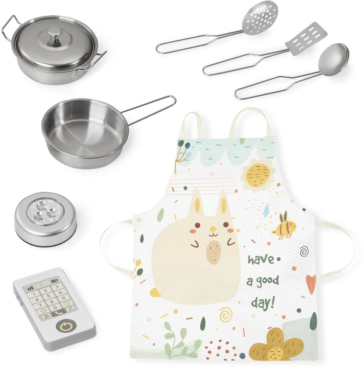 Keukentje Mamabrum XL Speelgoed houten speel keuken kinderkeukentje Speelkeuken eten speelgoedkeukentje Met accesoires pannen keukengerei set speelkeukentjes en toebehoren koken keukenschort keukenset kinderen voor ook 2 jaar, Hout, Grijs — afbeelding 9