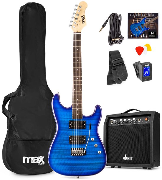 Max GigKit Elektrische gitaar met 40 Watt versterker en accessoires - Donker blauw