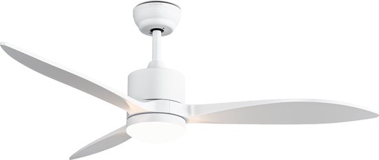 Slimme plafondventilator Klarstein SkyBreeze 132cm wit, stil 40dB, dimbaar licht, 6 snelheden, IP44 buiten/binnen, app- en spraakbediening