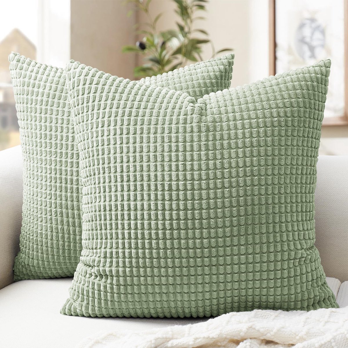 Ibenzoa Verfijnde Decoratieve Kussenhoezen Set van 2 voor Elke Ruimte in Huis groen