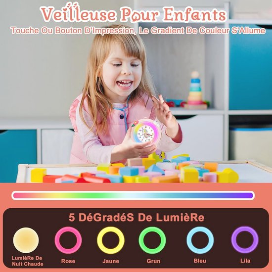 Kinderwekker Zonder Tikken met Nachtlicht en Instelbaar Volume — afbeelding 4