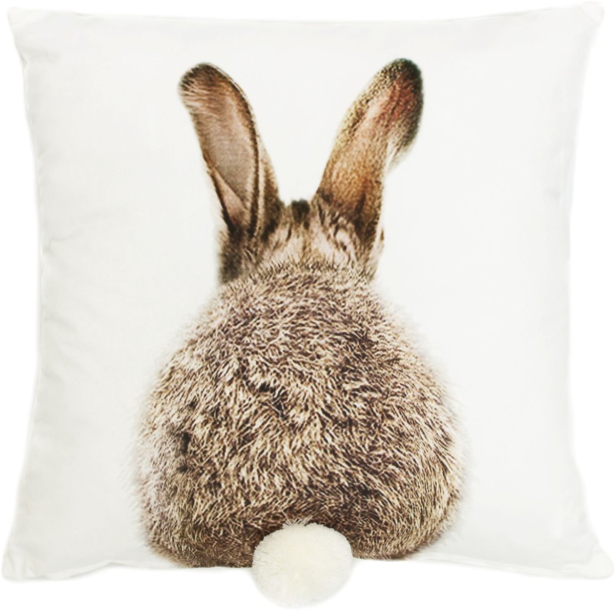 Unyqoos ® Decoratieve Kussenhoes met Pompons en Konijnendessin voor Lente Decoratie wit