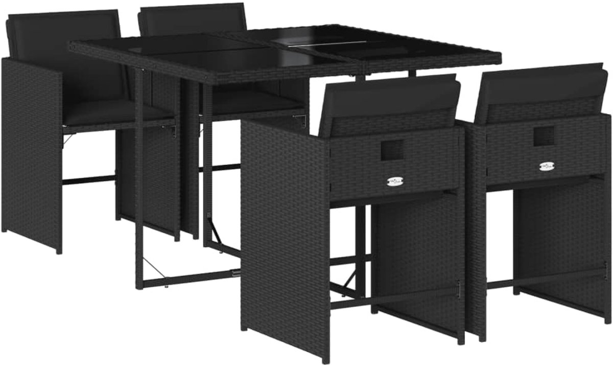 The Living Store 5-delige Tuinset met kussens poly rattan zwart - Tuinmeubels - Buitenkamer - Eetgroep - Bistrotafel - Lounge Set
