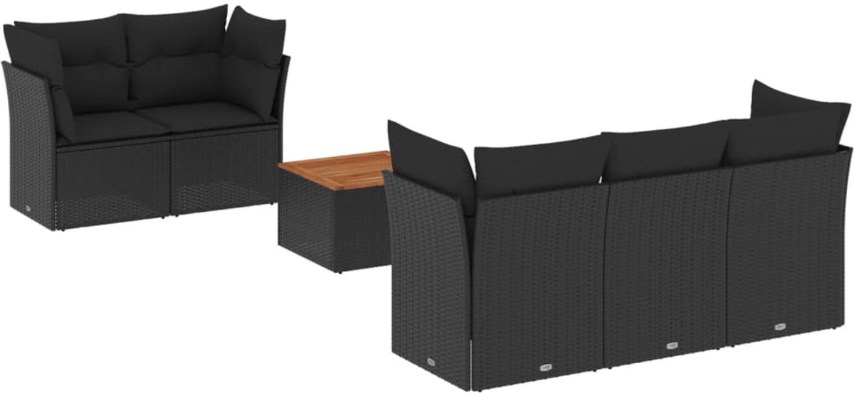 Zwarte loungeset met kussens van poly rattan voor buiten - Tuinmeubels