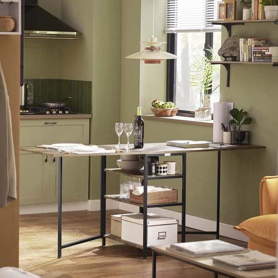 Kokenwa Klaptafel, opvouwbare houten keukentafel, uitbreidbare familietafel met opslag, geschikt voor ruimtebesparende eettafels in woonkamers, keukens en boerderijen