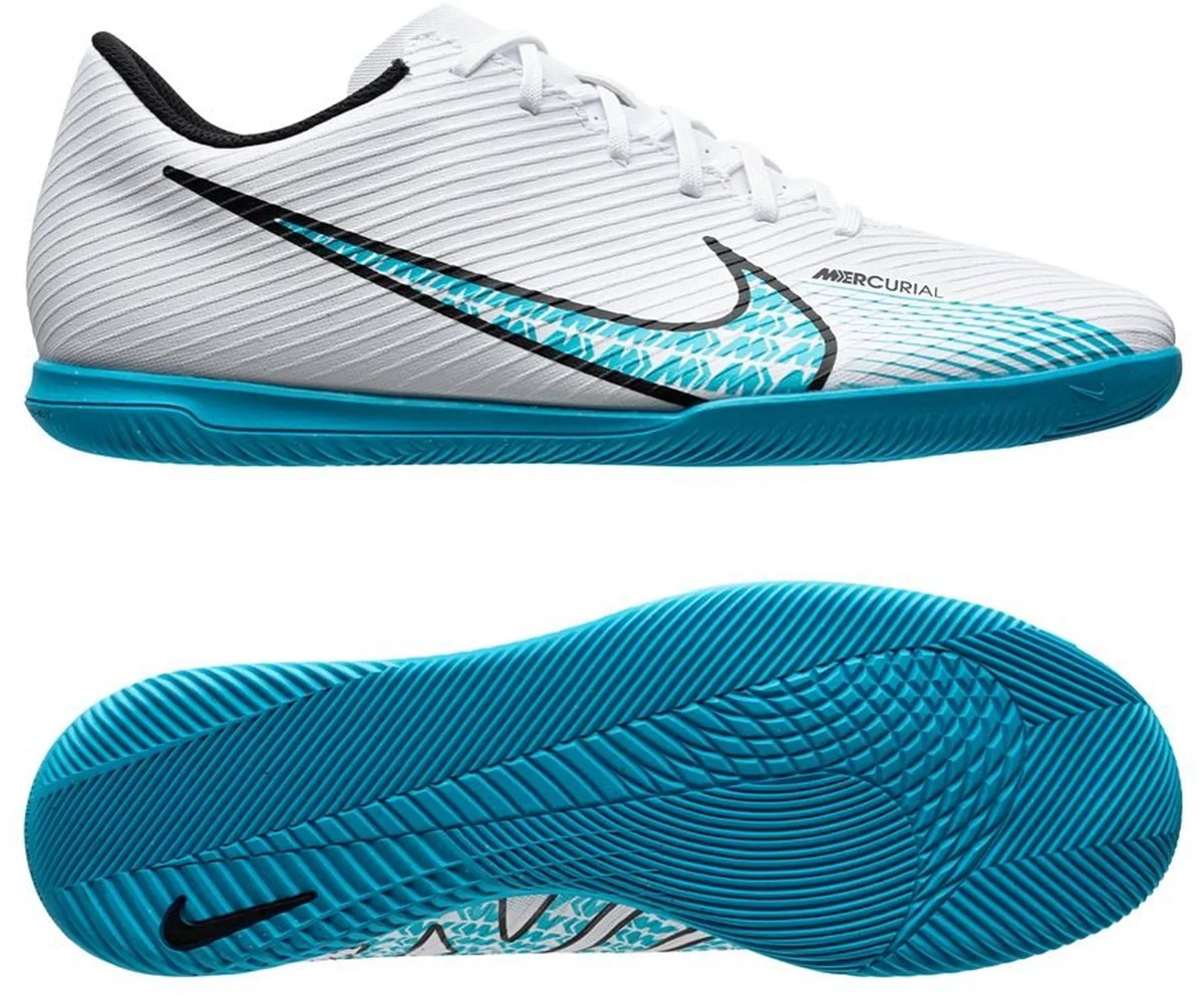Nike Mercurial Vapor 15 Club IC zaalvoetbalschoenen in wit/blauw, maat 45, zonder deksel op de doos.