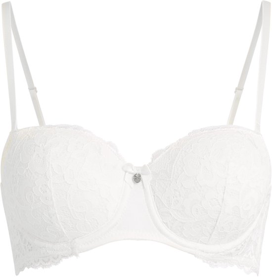Soutien-gorge à armatures blanc, préformé, avec bonnets en dentelle et bretelles réglables.