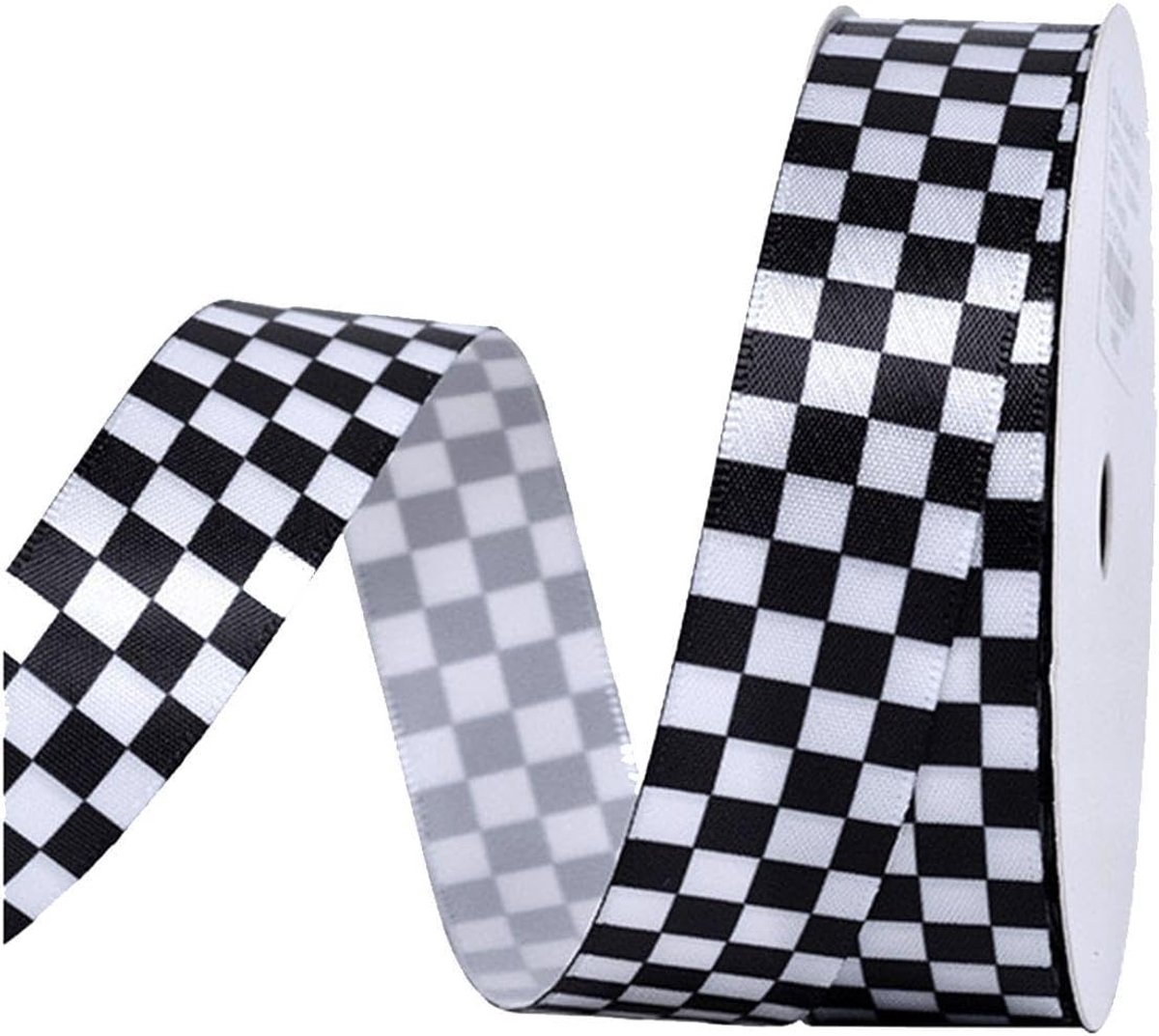 Zwart-wit geruit cadeaulint - 9 m decoratief knutselmateriaal voor cadeauverpakking