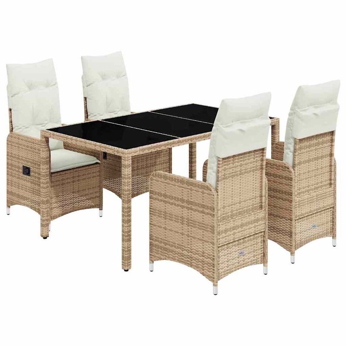 The Living Store 5-delige Bistroset met kussens poly rattan beige - Tuinstoel - Bistroset - Lounge Set - Buitendineren - Patio Furniture