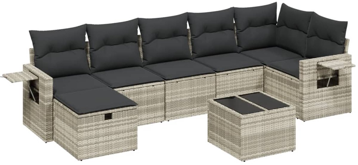 The Living Store 8-delige Loungeset met kussens poly rattan lichtgrijs - Tuinlounge - Lounge Set - Buitentijns Meubel - Poly Ratan - Loungebank
