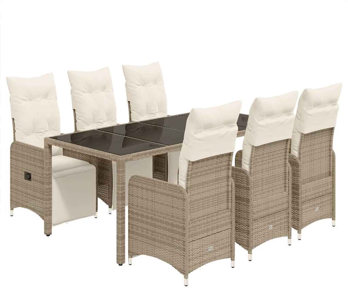 The Living Store 7-delige Bistroset met kussens poly rattan bruin - Tuinstoel - Lounge Stoel - Bistroset - Buitendecoratie - Outdoor Living