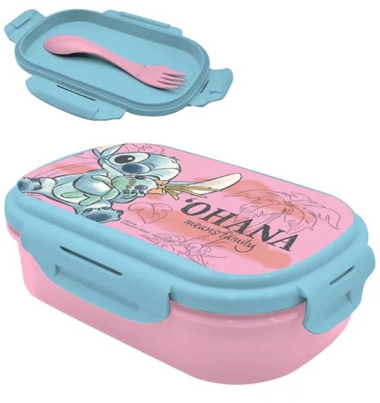 Lilo & Stitch ''Ohana'' Lunchbox / broodtrommel / brooddoos met bestek - vorklepel - Magical - PP - Lunchtrommel - School