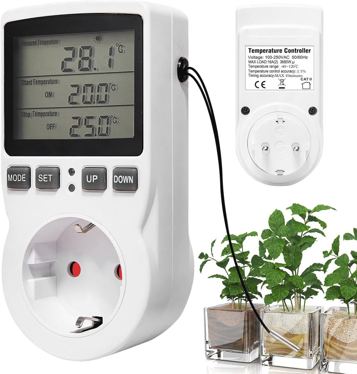 Thermostaat stopcontact met sensor voor temperatuurregeling - 230V verwarmings- en koelingsoplossing