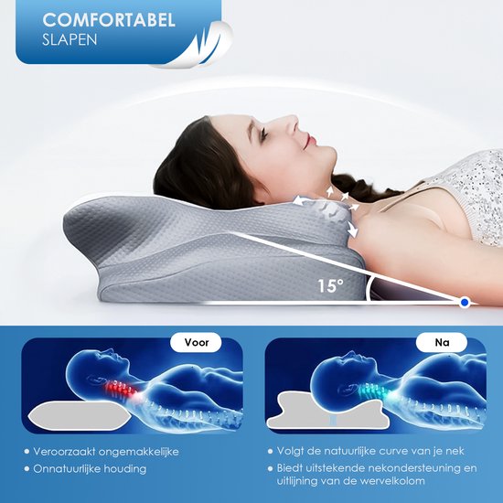 Maqi Living® Hoofdkussen Memory Foam voor Nekklachten Dreamora – Orthopedisch & Ergonomisch kussen - Geschikt voor rug-, zij- en buikslapers - Traagschuim - Wit