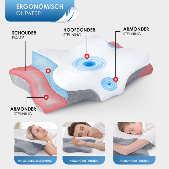 Maqi Living® Hoofdkussen Memory Foam voor Nekklachten Dreamora – Orthopedisch & Ergonomisch kussen - Geschikt voor rug-, zij- en buikslapers - Traagschuim - Wit