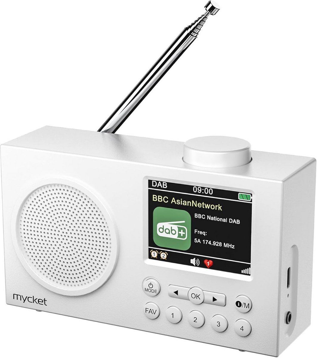 Draagbare DAB/DAB+ Radio met Bluetooth en Oplaadbaar Ontwerp - 2,4 Inch Kleurendisplay, Dual Alarmklok en 40 Voorinstellingen