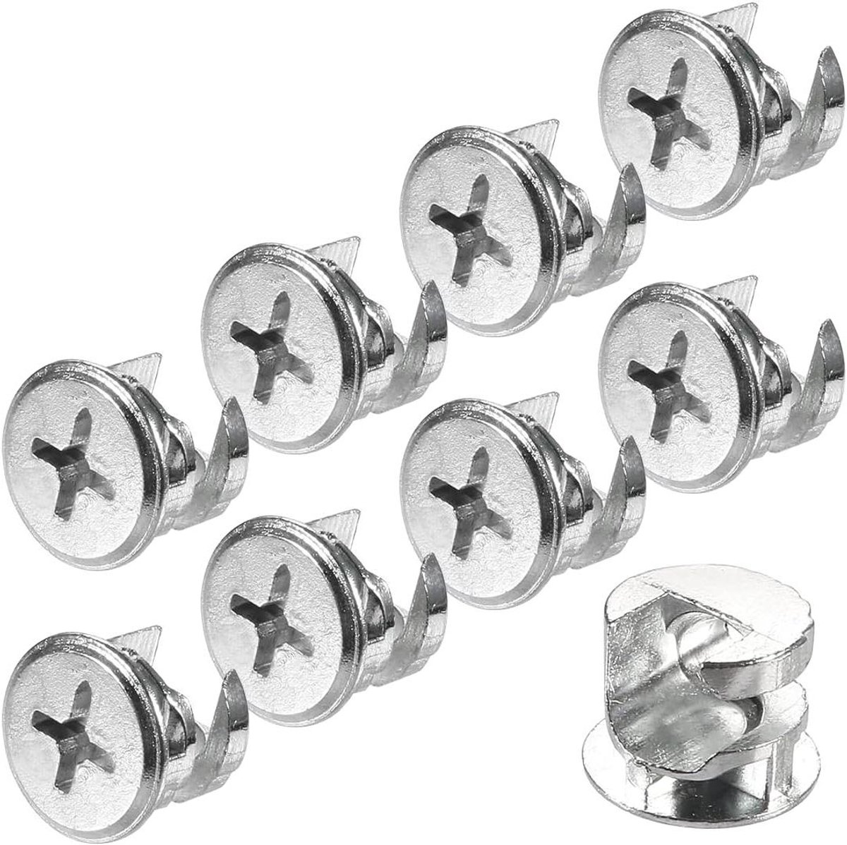 Image of 8-delige meubelconnector met excentrische 13x11mm aansluiting fitting cam schroefbevestiging - Sterke zinklegering met kruissleuf voor eenvoudige installatie