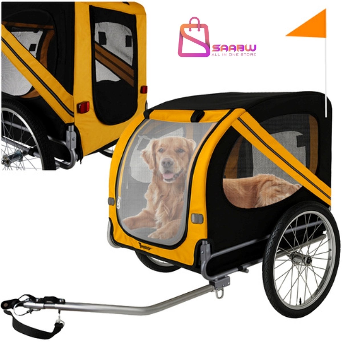 fietskar hond – Grote Dierentrailer tot 40kg met Luchtbanden, Gordel & Reflectoren fietskar – aanhangwagen – fietskrat Zwart - 13655