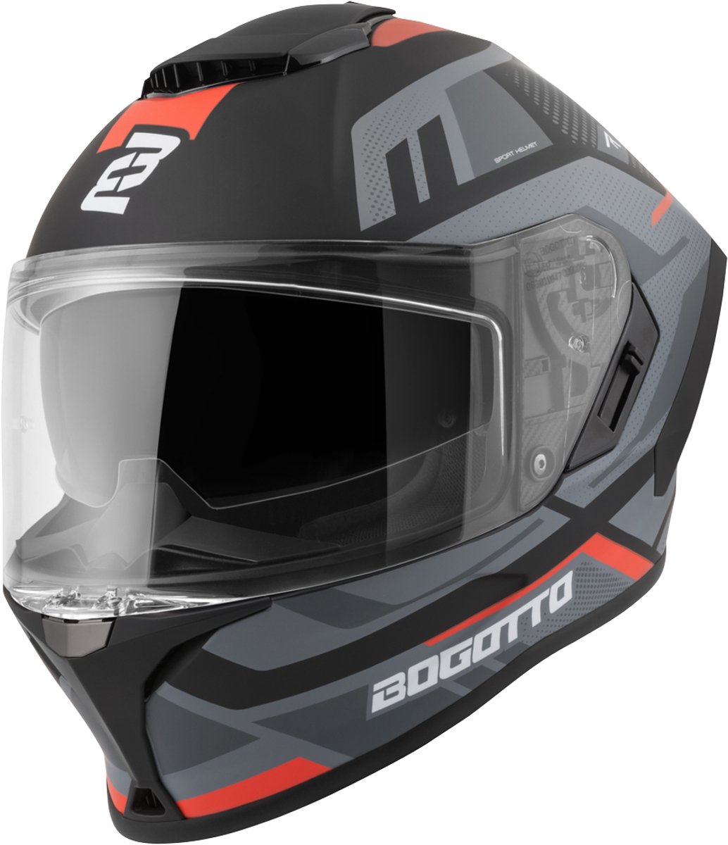 Bogotto Phantom Codex Zwart Grijs Rood Fiberglas Integraalhelm - Maat M - Helm