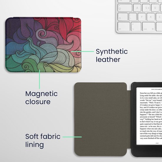 kwmobile e-reader hoesje geschikt voor Kobo Clara BW / Colour hoes - E reader flip case met magnetische sluiting - Ereader cover - Kleurrijk design in roze / blauw / groen van Merkloos — afbeelding 5