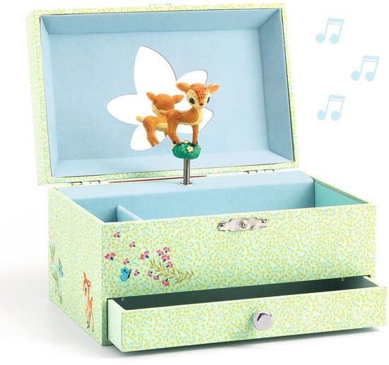 Foto: Djeco wondermooie muziekdoos liedje van het hertenjong een mooi juwelendoosje met schuifje om al je kleine spulletjes in te bewaren open het deksel en het kleine hertje gaat dansen op de tonen van johann strauss 