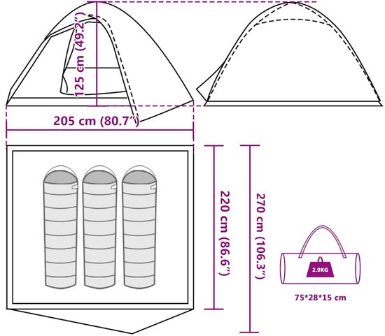 vidaXL - Koepeltent - 3-persoons - waterdicht - olijfgroen van Vidaxl — afbeelding 5