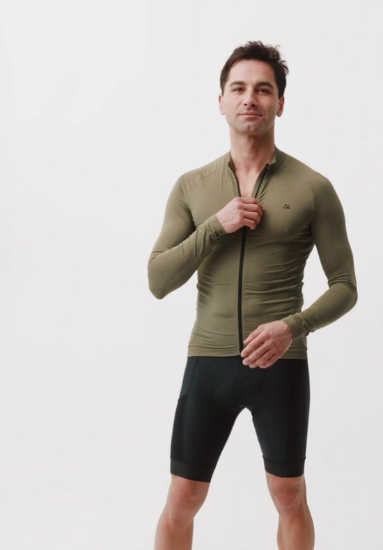 DANISH ENDURANCE Fietstrui voor Heren - Wielershirt - Lange Mouwen - Quick-Dry - Achterzakken - Olijfgroen - Maat XXL