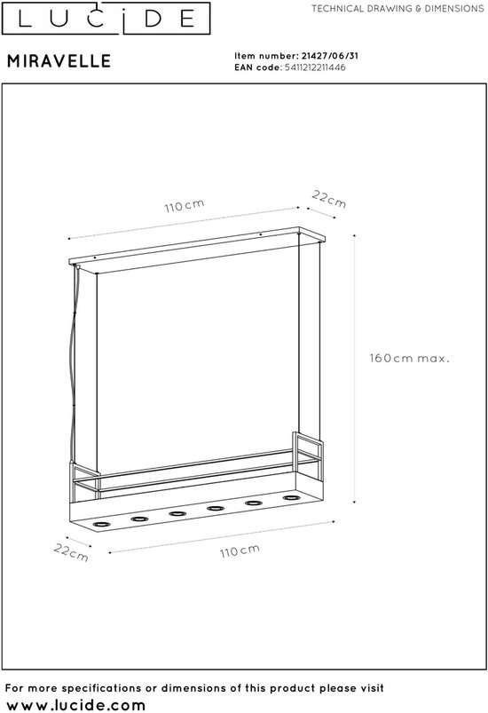 Lucide MIRAVELLE - Suspension - 6xGU10 - Blanc