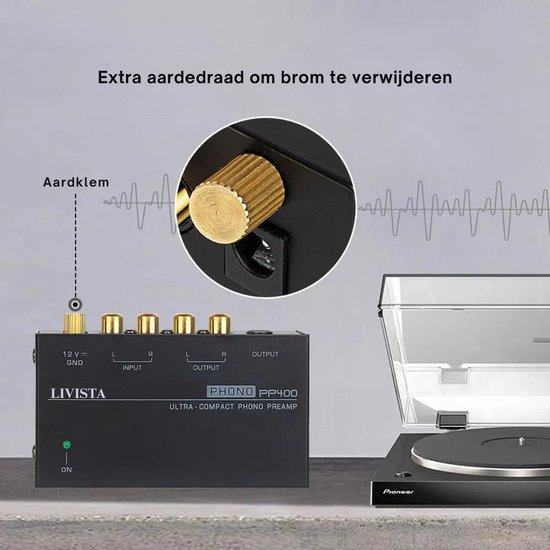 Livista premium platenvoorversterker - geschikt voor platenspelers - met RIAA-correctie - RCA audio-in- en uitgang - metalen behuizing - zwart — afbeelding 4