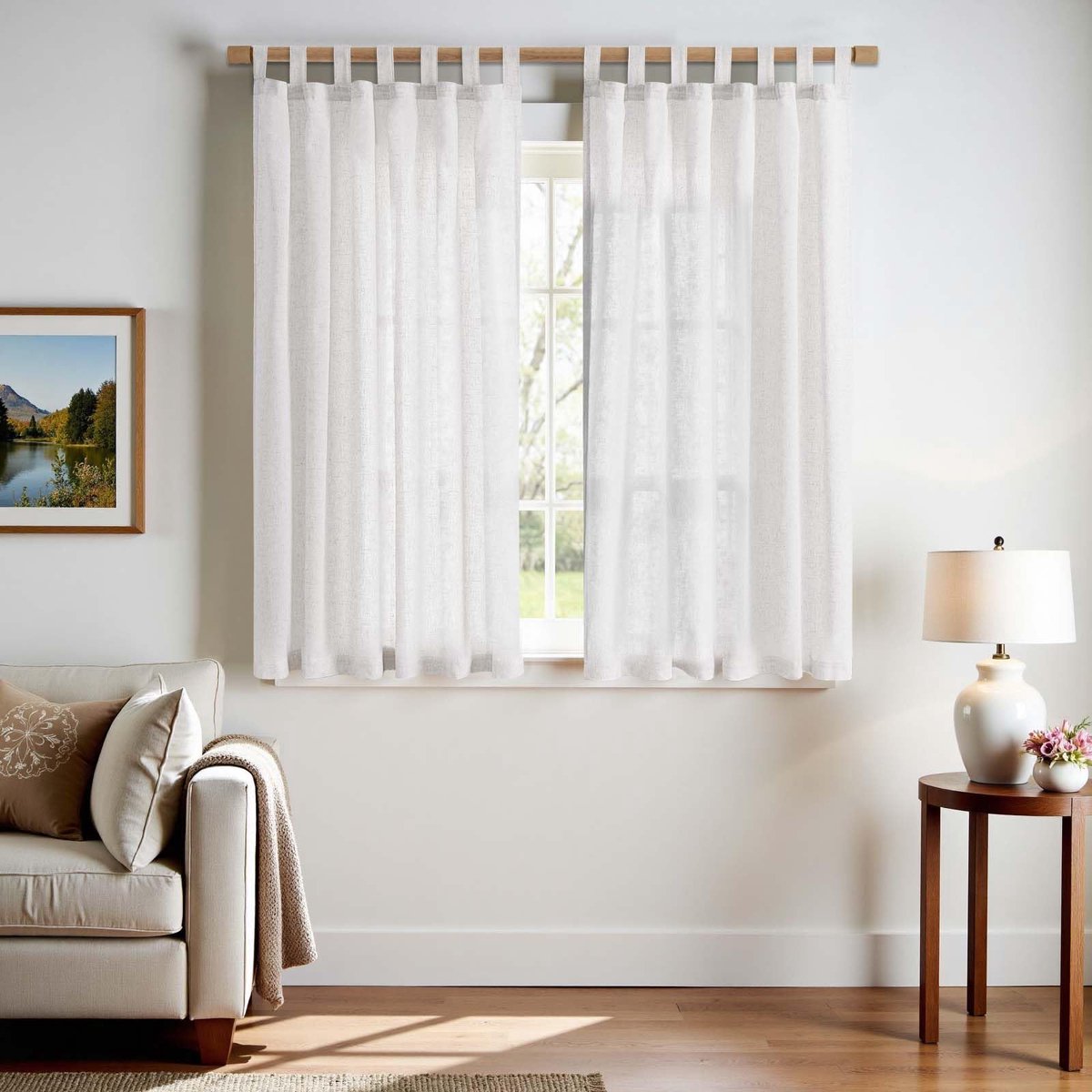 Unyqoos Elegante Linnenlook Gordijnen Set voor Woonkamer, Slaapkamer en Keuken - Half-Transparant en Lichtfilterend wit