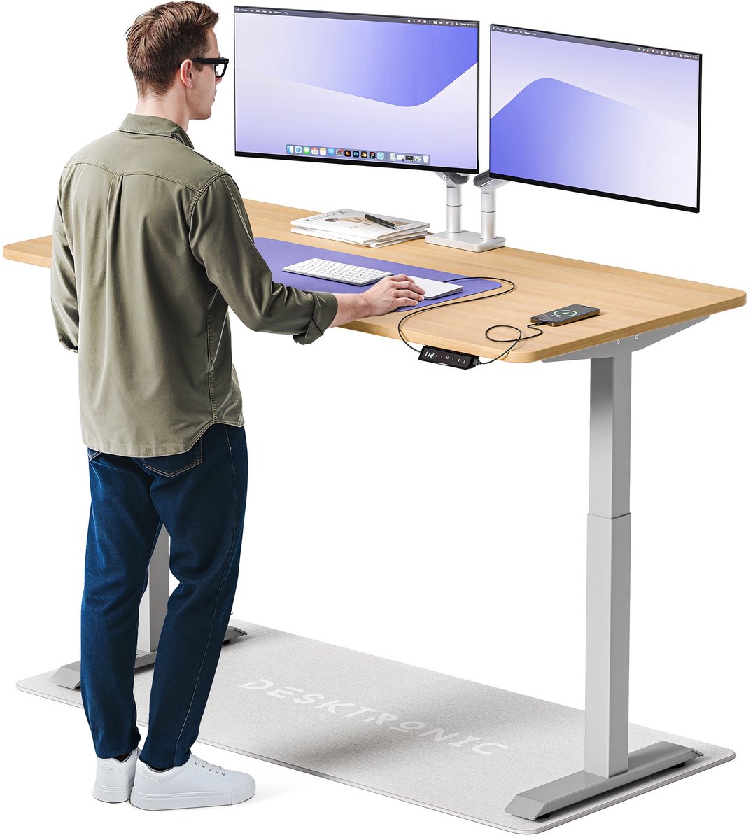 Desktronic HomeOne Zit-sta Bureau Elektrisch In Hoogte Verstelbaar, 160x80cm, Grijs/Eiken, Stille Dubbele Motor, Hoogte 72-119cm