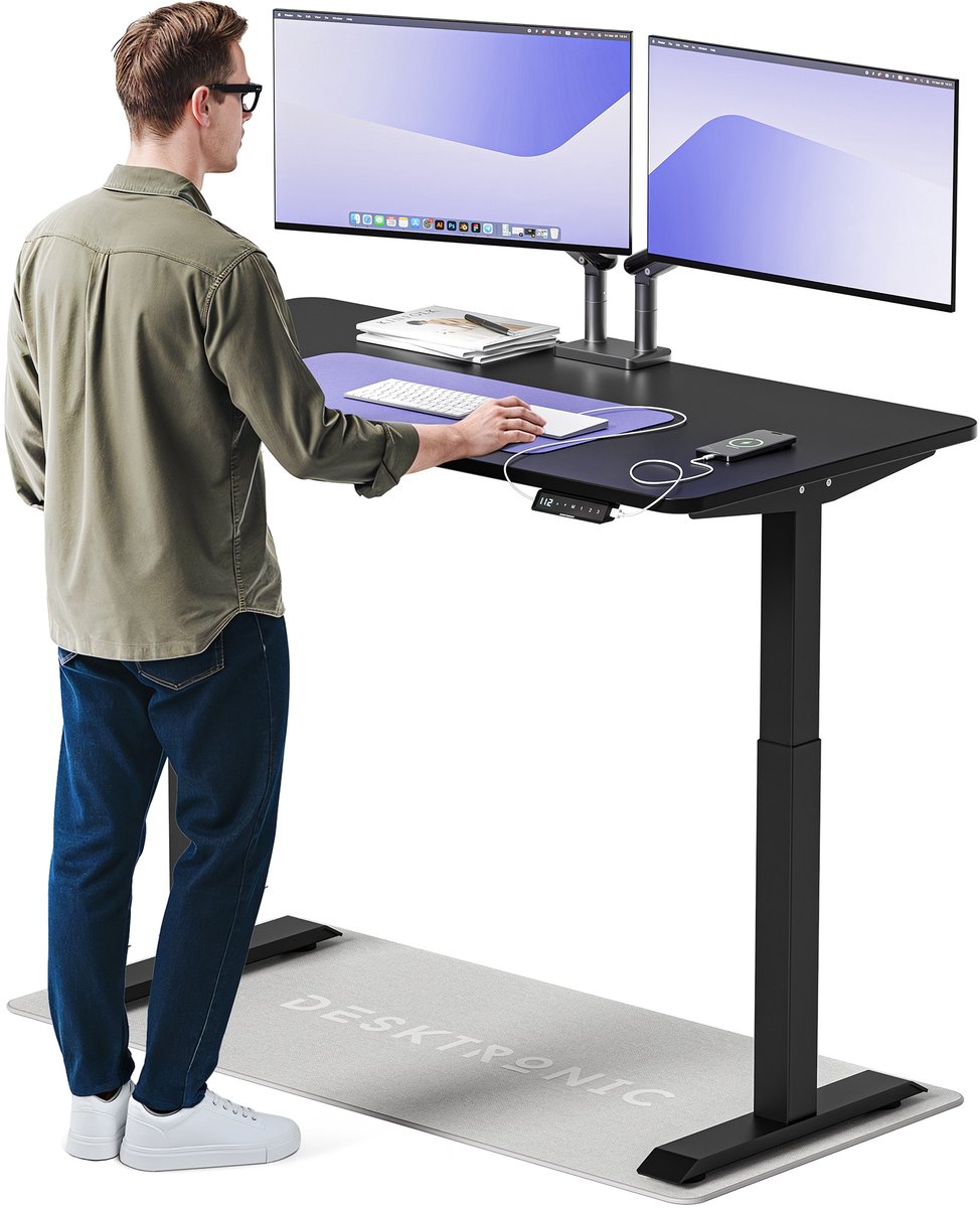 Desktronic HomeOne Zit-sta Bureau Elektrisch In Hoogte Verstelbaar, 140x70cm, Zwart/Zwart, Stille Dubbele Motor, Hoogte 72-119cm