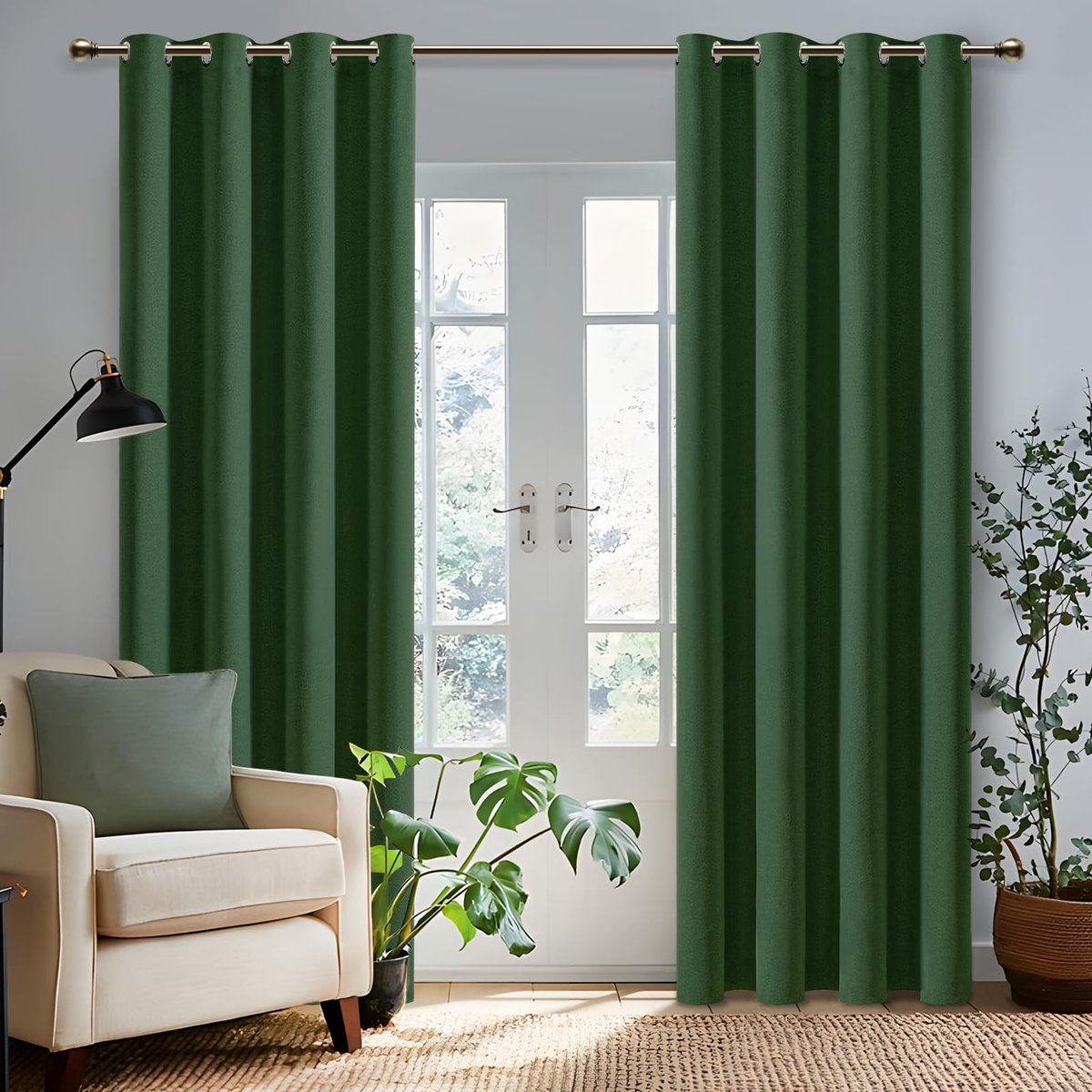 Unyqoos Stijlvolle Donkergroene Verduisteringsgordijnen met Ingestanste Ringen en Linnenlook voor Privacy en Comfort