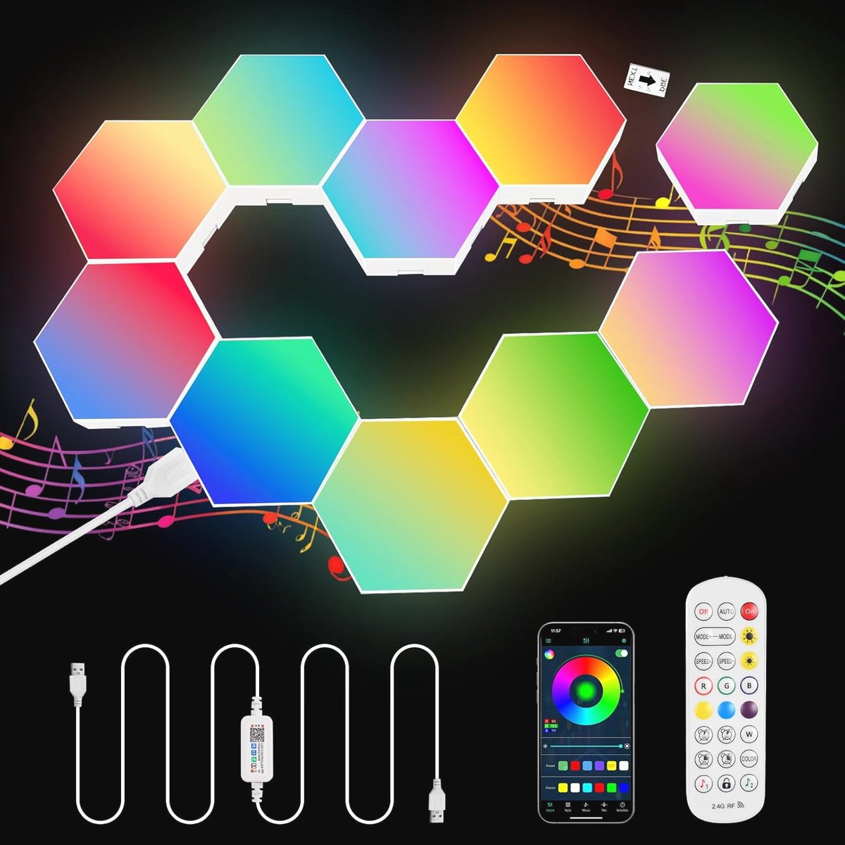 Zeshoekige RGB Wandlamp - Smart LED Paneel met Muzieksynchronisatie