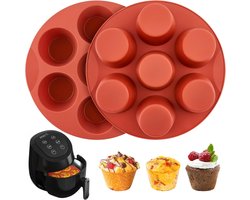 2 stuks - siliconen muffinvormen - bak mal - siliconen bakvorm - taart bakvorm - broodbakvorm - geschikt voor airfryer - anti aanbakvorm voor 7 cups - bakvorm voor muffins , cupcakes , taarten , brood - 20*20 cm - rood