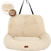 Siège auto Pet Perfect Fluffy pour chien - Panier de voiture avec sangles de sécurité - Panier 2 en 1 pour chien - Orthopédique - Antidérapant - Taille L - Beige