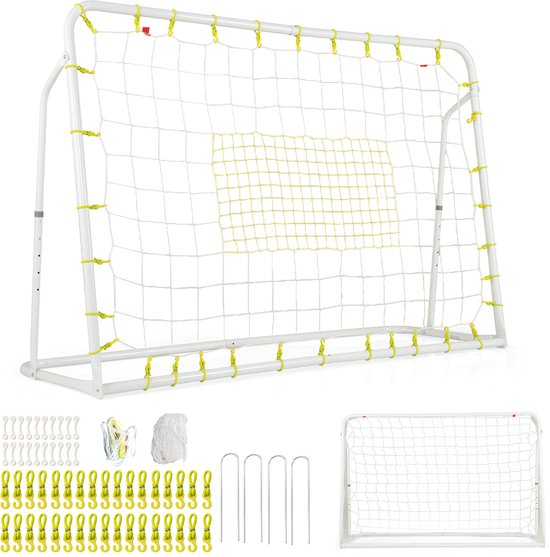 COSTWAY 2-in-1 voetbaldoel & rebounder, voetbaldoelen voor tuin, kinderen, voetbaldoel, in hoogte verstelbaar, met metalen frame en 2 netten, weerbestendig trainingsdoel voor kinderen vanaf 6 jaar