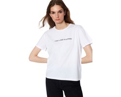 Trendyol Steen 100% Katoen Slogan Bedrukt Relaxed/Comfortabel Gesneden Basic Ronde Hals Gebreid T-Shirt Twoss20Ts0207