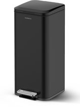Bol.com Deleca Prullenbak Prestige 30 Liter - Met Voetpedaal en Slow Close - Vuilnisbak / Afvalemmer / Pedaalemmer - RVS Mat Zwart aanbieding