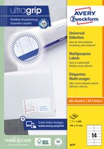 Étiquettes blanches Avery format QuickPeel 105 x 41 mm (lxh) 1400 pièces 14 par feuille boîte de 100 feuilles
