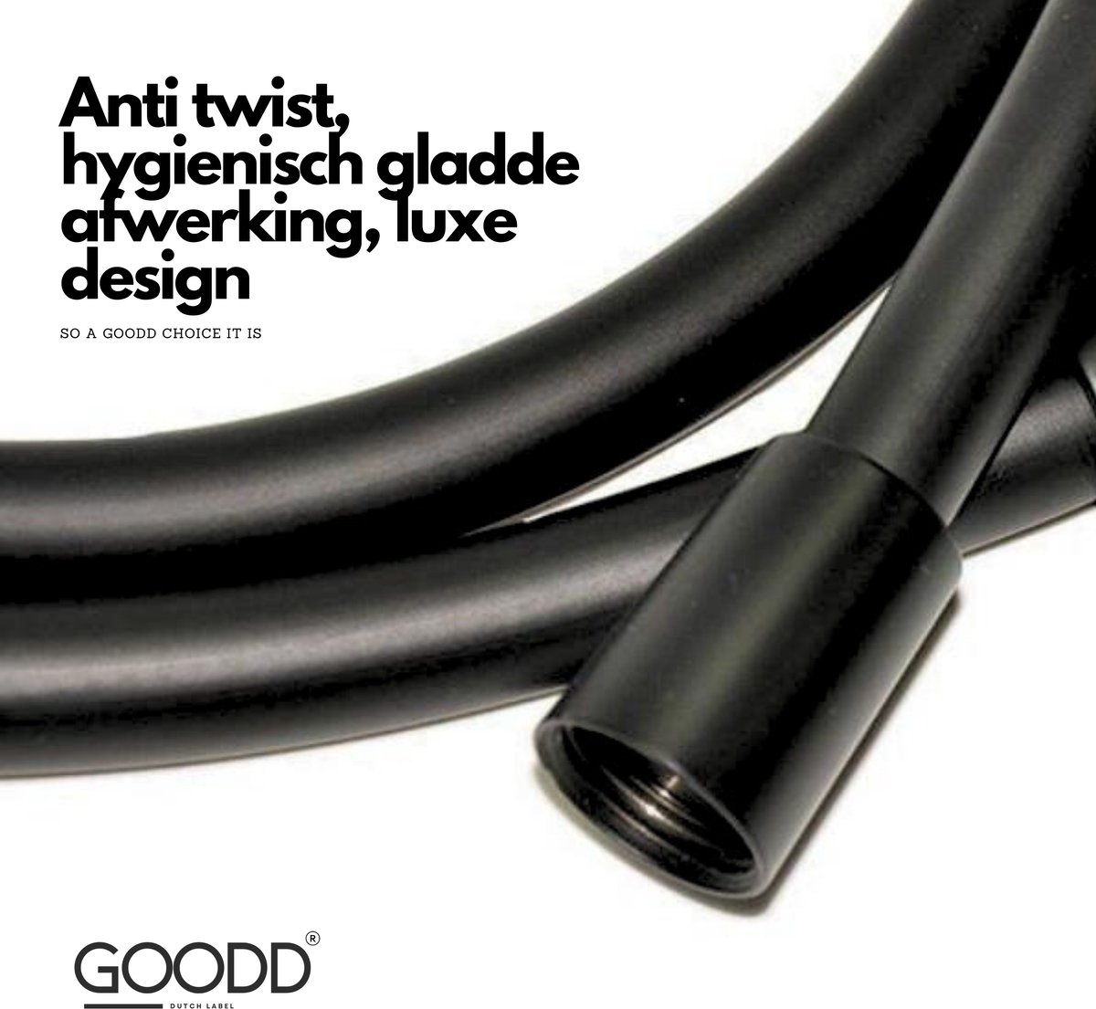 GOODD® - Doucheslang - 180 cm - Zwart - Antitwist systeem - 5 laags - Past op alle douchekoppen.