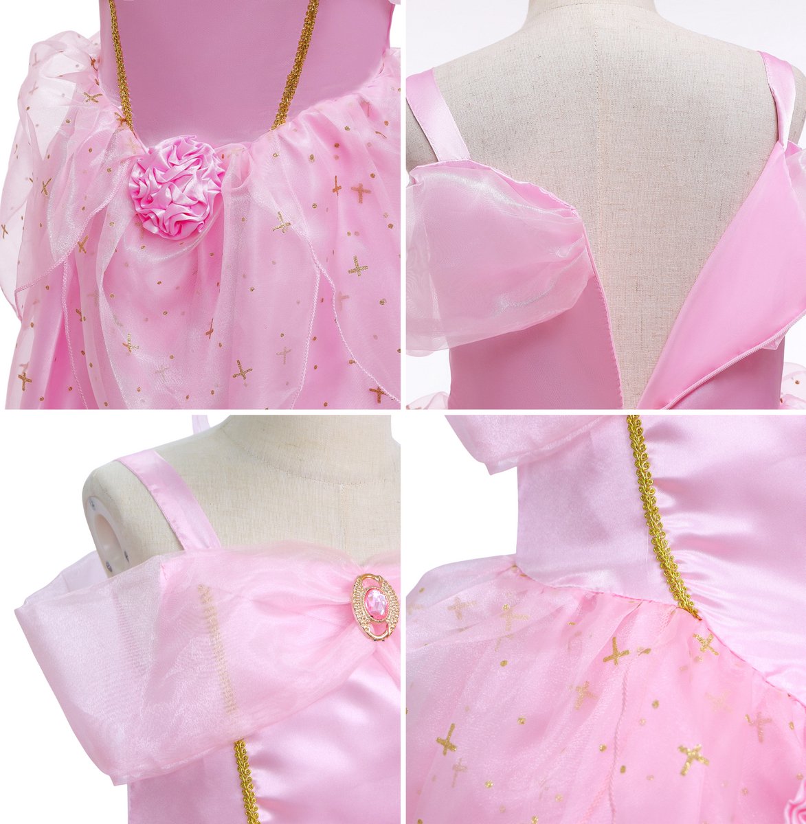 Joya Kids® Luxe Prinsessenjurk Lichtroze voor kinderen | Jurk met Glans & Tule | 11-delige Verkleedset met Accessoires | Verkleedjurk Meisje Tule Rok | Halloween kostuum | Carnaval kleding | Prinses kostuum Jurk | Maat 150 — afbeelding 11