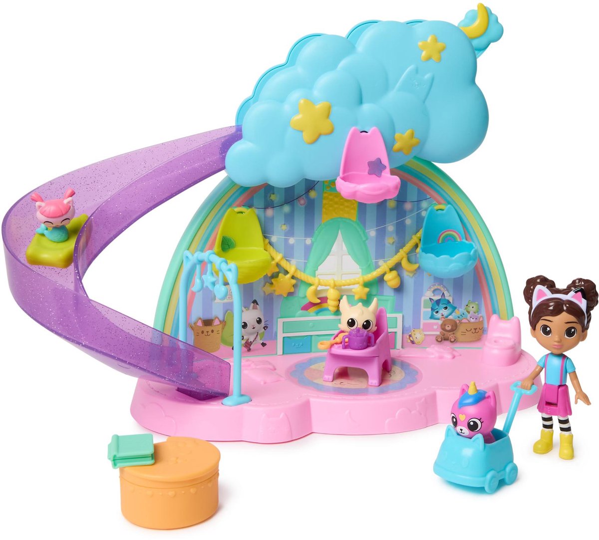 Gabby's Poppenhuis - Kittendagverblijf Speelkamer Speelset met 17 speelfiguren en poppenhuismeubels