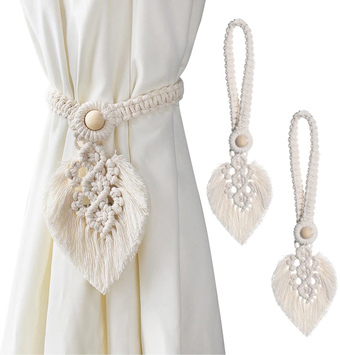 Ibenzoa® Bohemian Stijl Macramé Gordijnhouders Set van 2 - Elegante Bladontwerp Decoratie